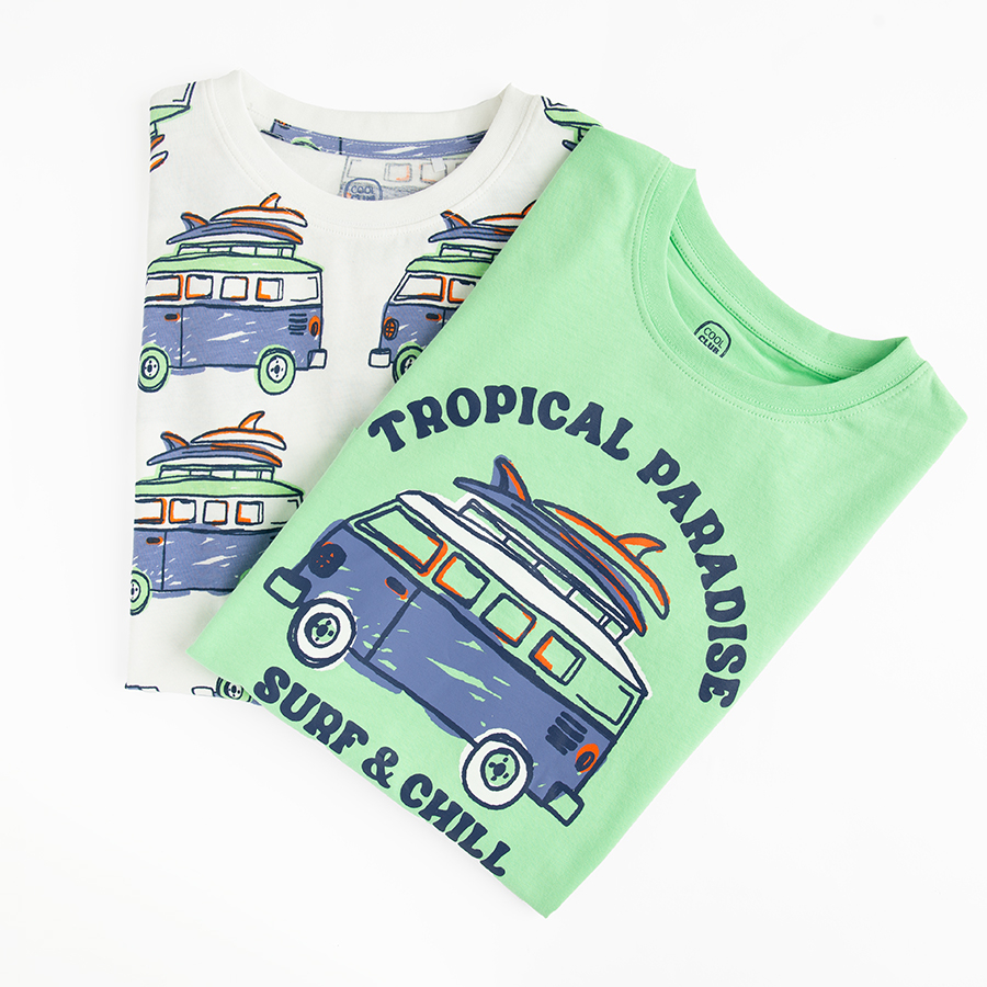 White and green T-shirts with camper print