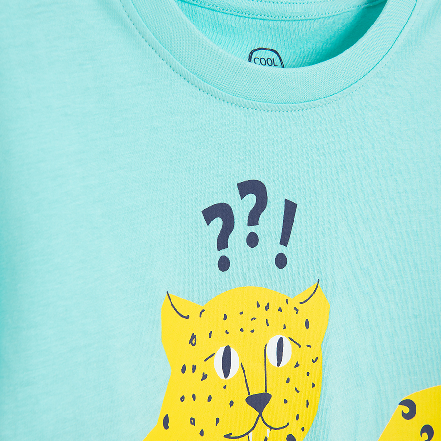Turquoise T-shirt with cheetas print