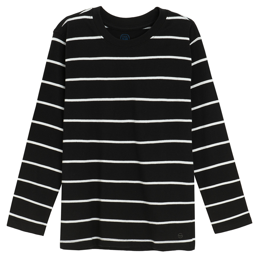 Black and white stripes long sleeve blouse