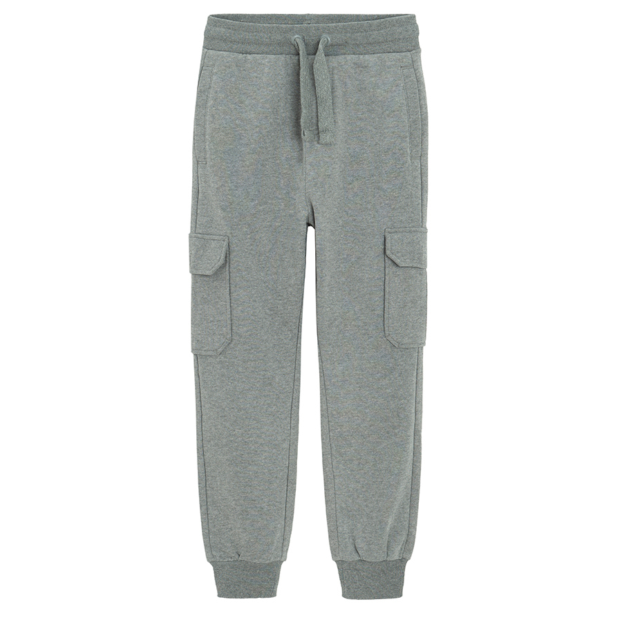Grey cargo style sweatpants with cord