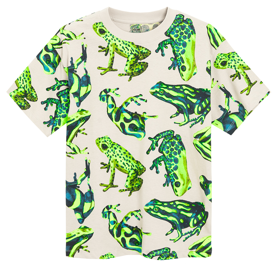 Ecru T-shirt with frogs print