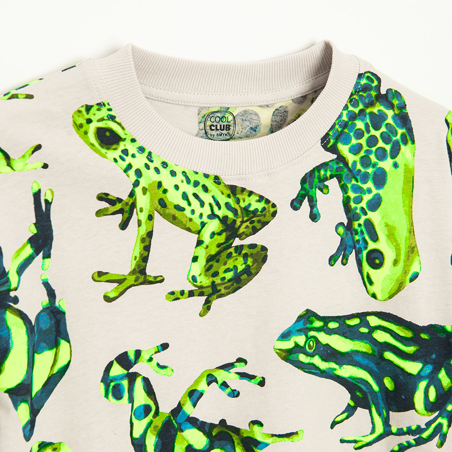 Ecru T-shirt with frogs print