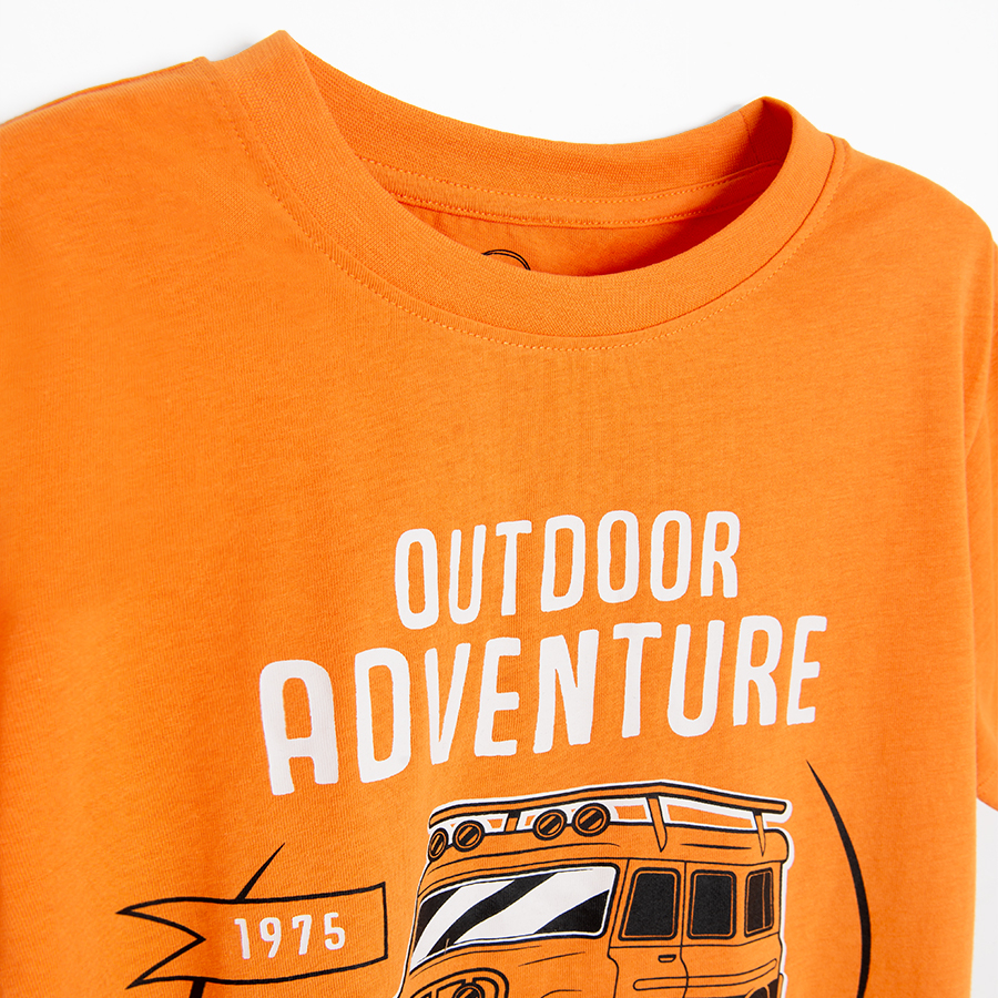 Orange T-shirt with 4x4 car and OUTDOOR ADVENTURE print