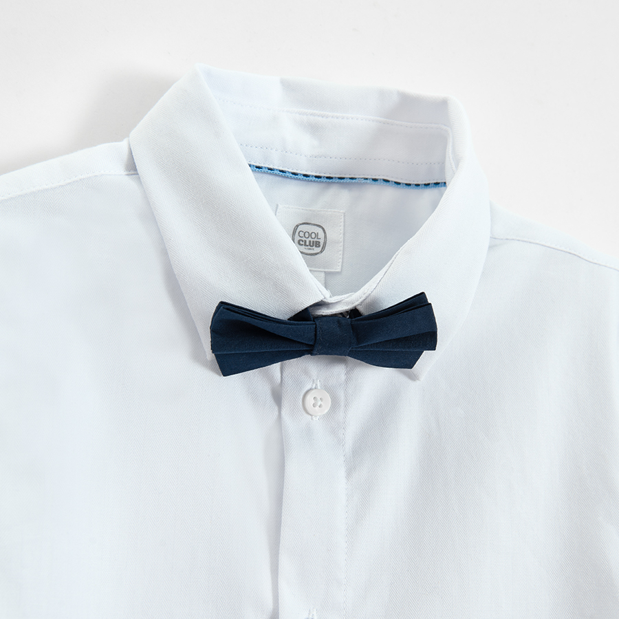 White short sleeve button down shirt with a bow tie- 2 pieces