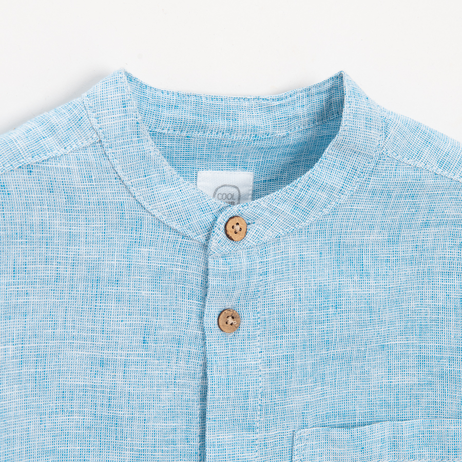 Denim button down shirt with mao collar