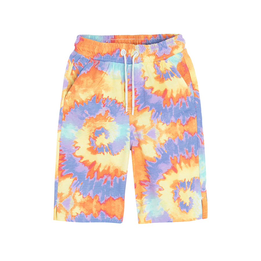 Σορτς βερμούδα πορτοκαλί και μωβ με εφέ tie dye