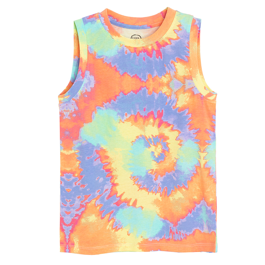Μπλούζα αμάνικη πορτοκαλί και μωβ με εφέ tie dye