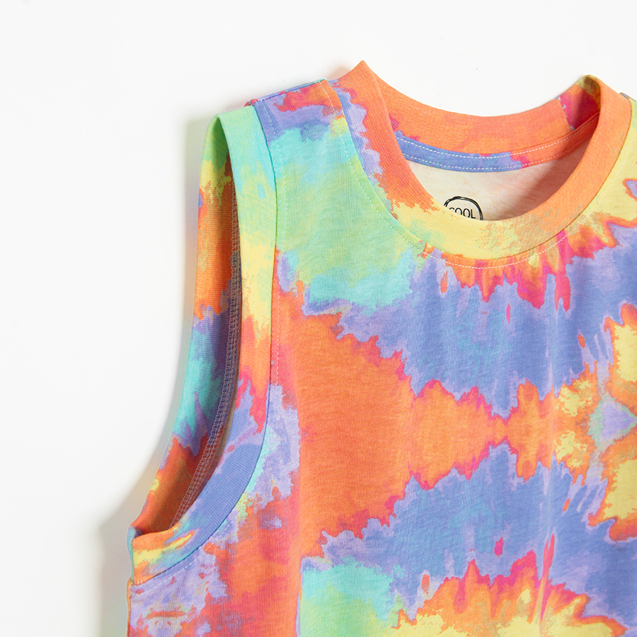 Μπλούζα αμάνικη πορτοκαλί και μωβ με εφέ tie dye