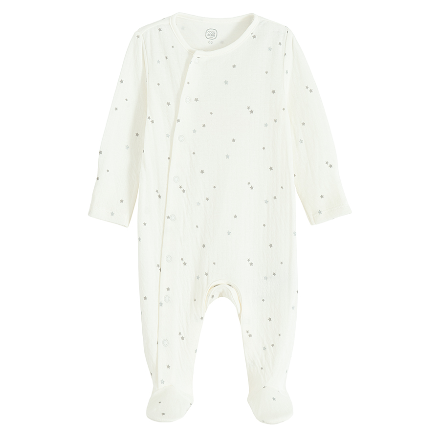 Ecru baby set- long sleeve wrap bodysuit, footed leggings, footed overall and all hear hat- 4 pieces