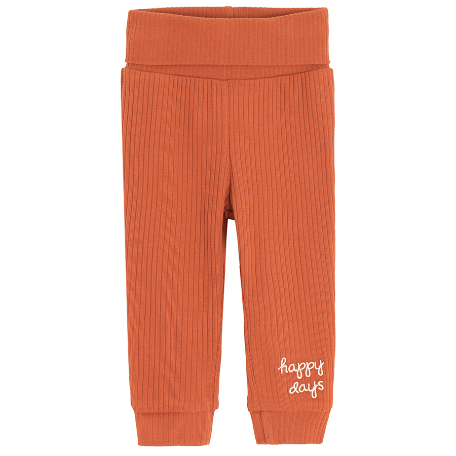 Light grey long sleeve bodysuit with dog print, brown footless jogging pants and beanie set- 3 pieces