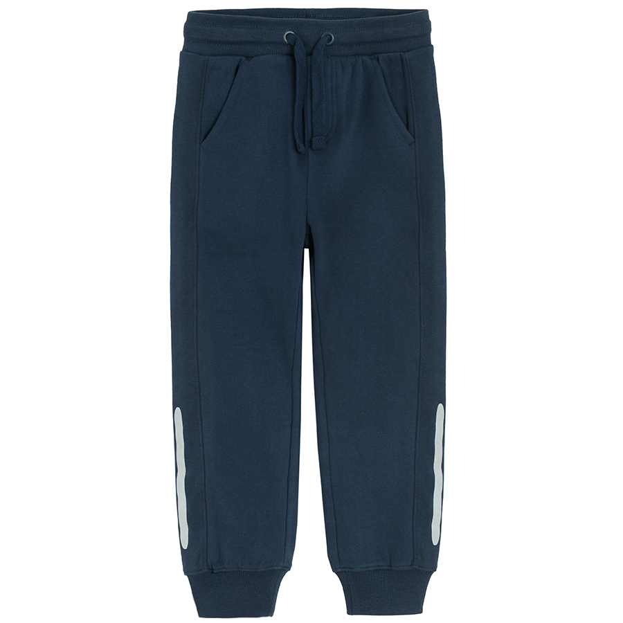Blue jogging pants with silver stripe
