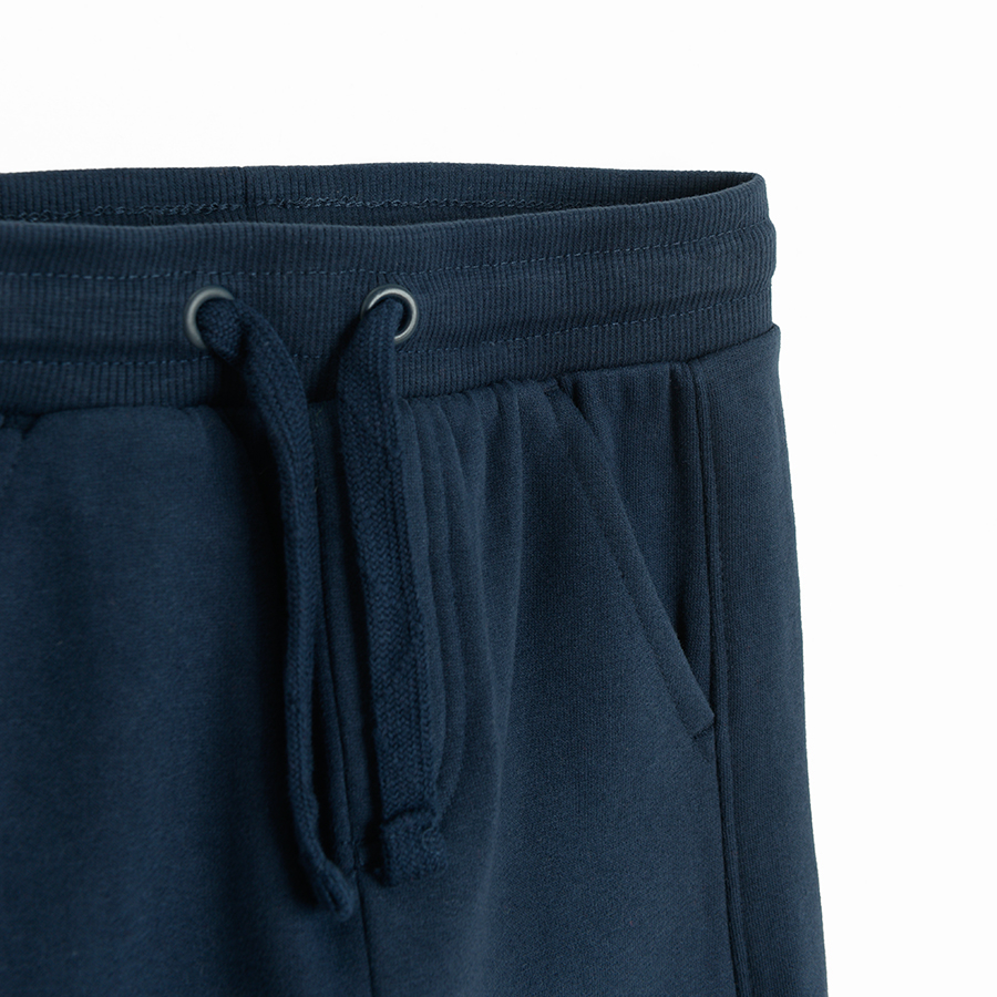 Blue jogging pants with silver stripe