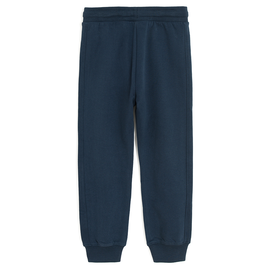 Blue jogging pants with silver stripe