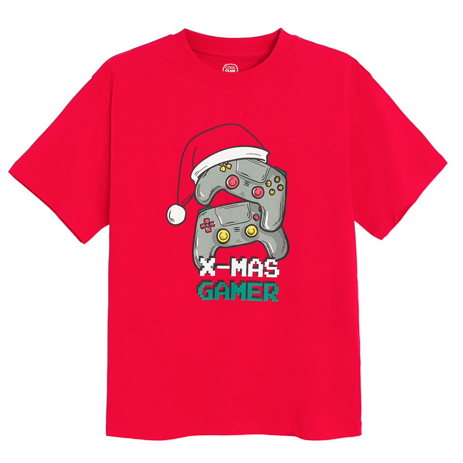 Red T-shirt with Xmas Gamer print