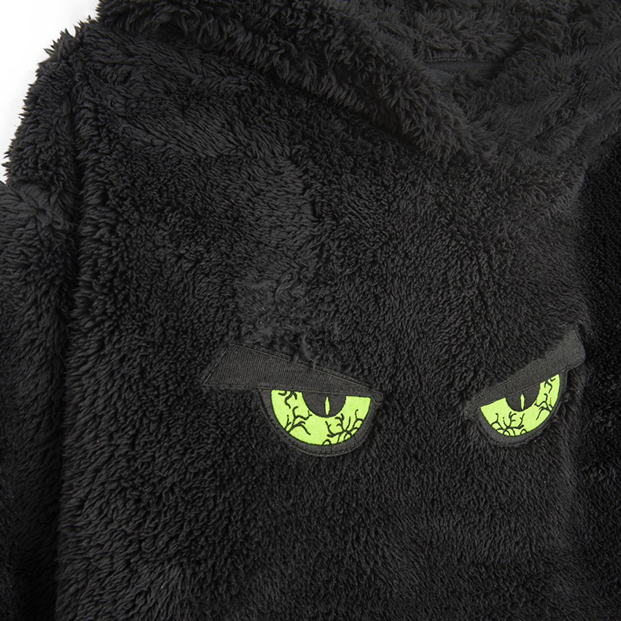 Φούτερ μαύρο fleece με κουκούλα και στάμπα πράσινα μάτια