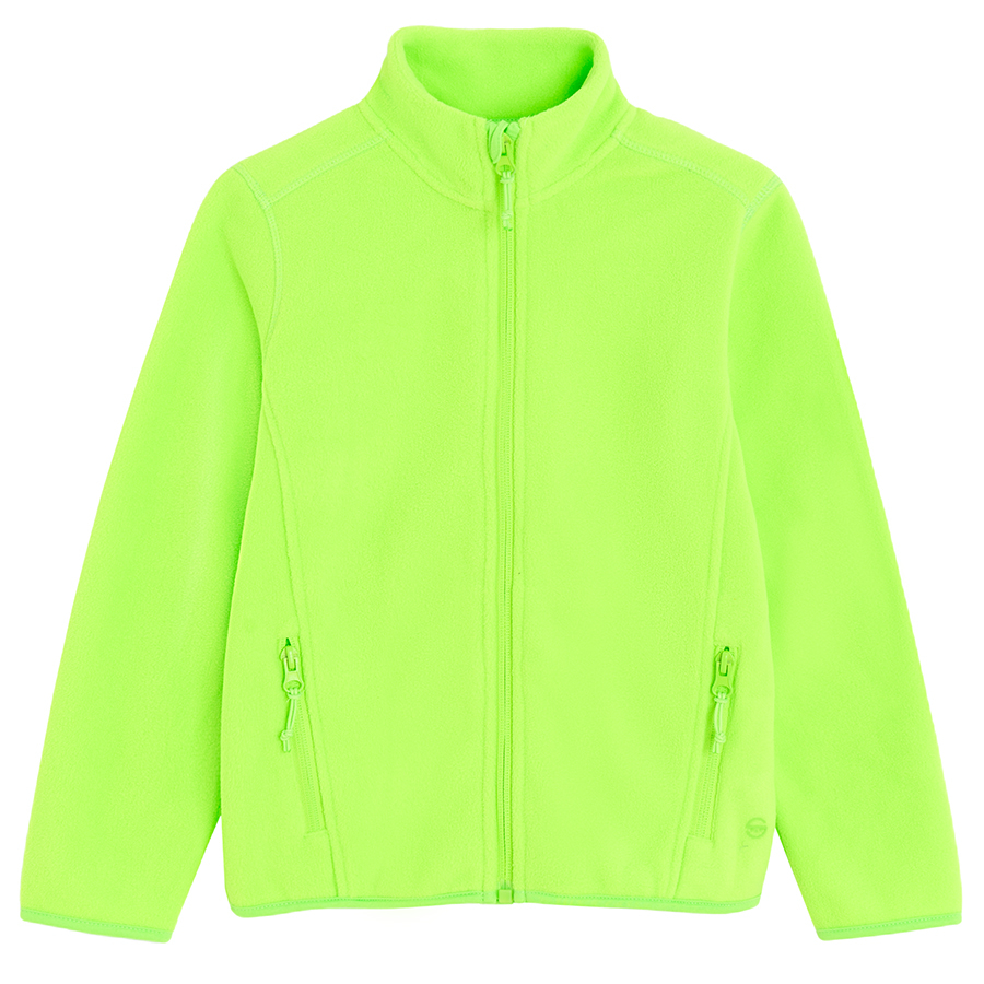 Ζακέτα fleece λαχανί με φερμουάρ και τσέπες