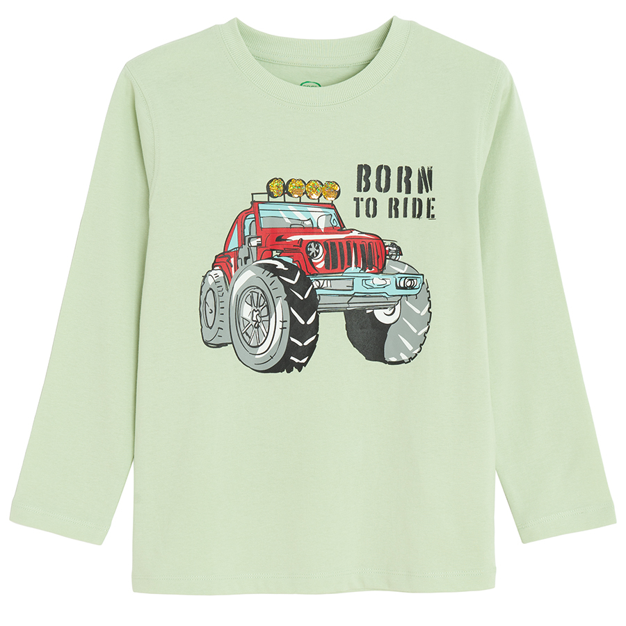 Μπλούζα μακρυμάνικη πράσινη με στάμπα BORN TO RIDE