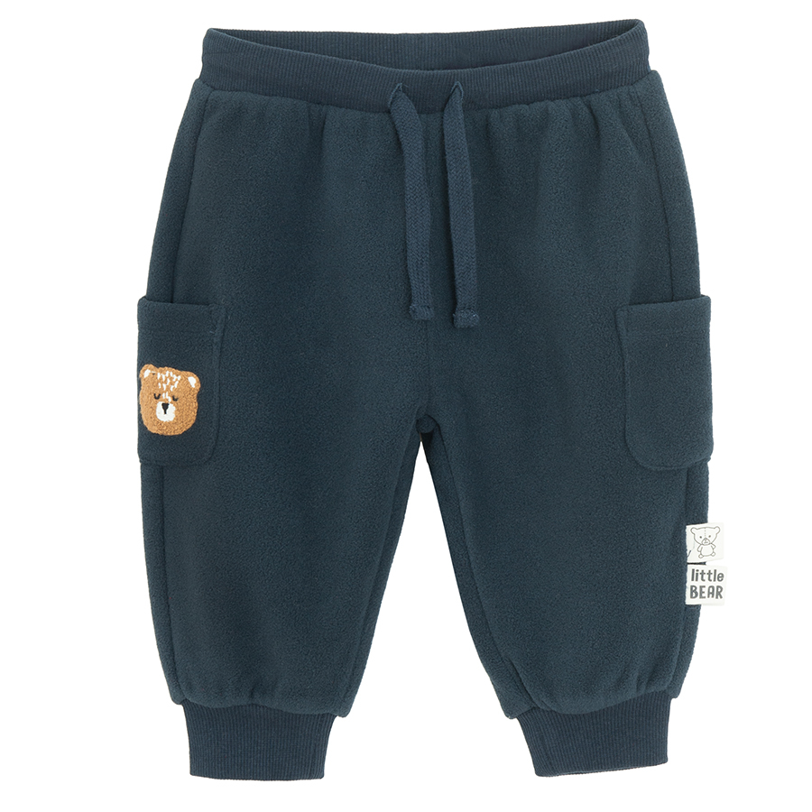 Παντελόνι φόρμα μπλε σκούρο fleece με κέντημα αρκουδάκι
