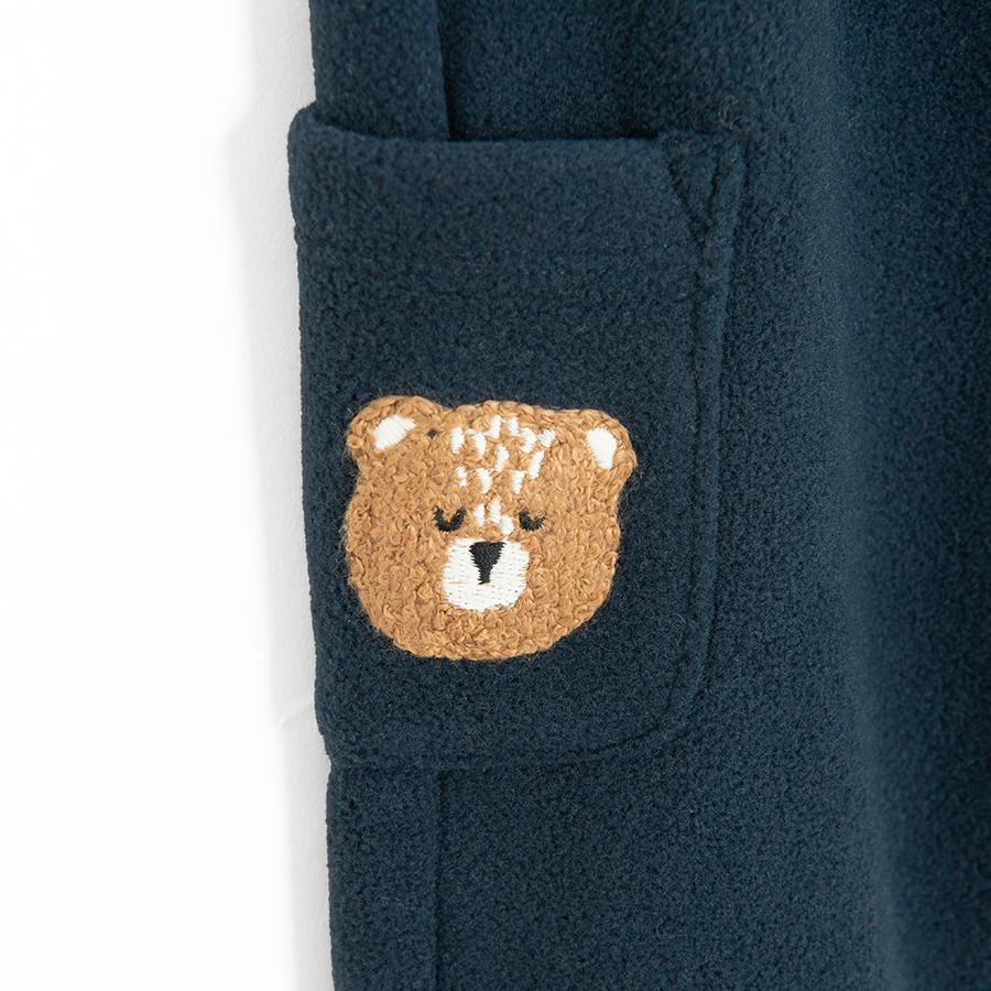 Παντελόνι φόρμα μπλε σκούρο fleece με κέντημα αρκουδάκι