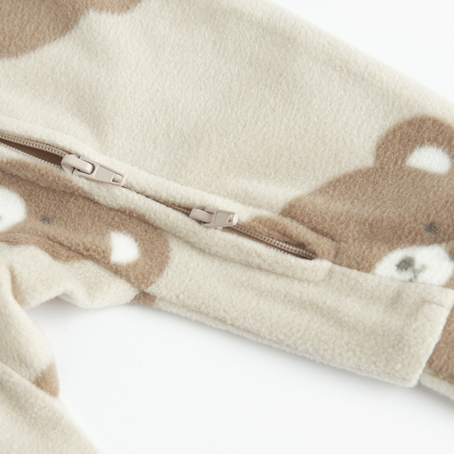 Φορμάκι ολόσωμο μπεζ fleece με στάμπα αρκουδάκια