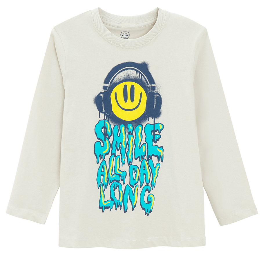 Μπλούζα λευκή μακρυμάνικη με στάμπα SMILE ALL DAY LONG