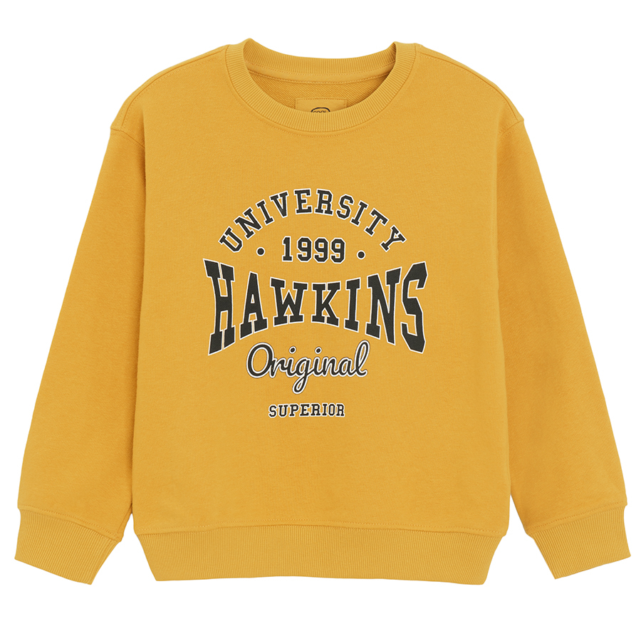 Φούτερ μουσταρδί με στάμπα University Hawkins
