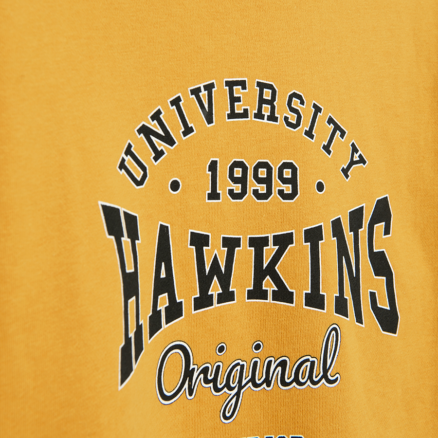 Φούτερ μουσταρδί με στάμπα University Hawkins