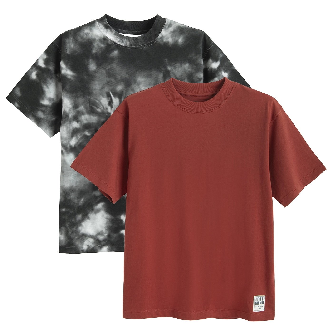 Μπλούζα κοντομάνικη 2 τμχ. μαύρη με εφέ tie dye και μπορντό