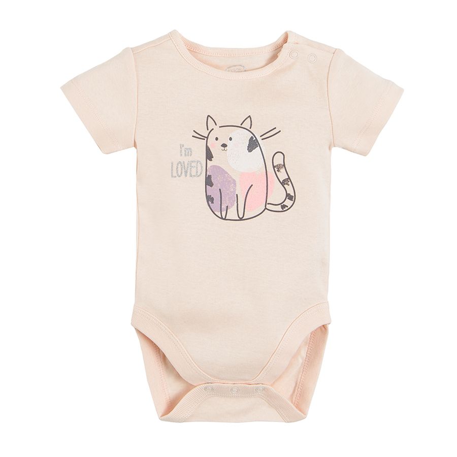 Pink and white with kitten print short sleeve bodysuits 2-pack