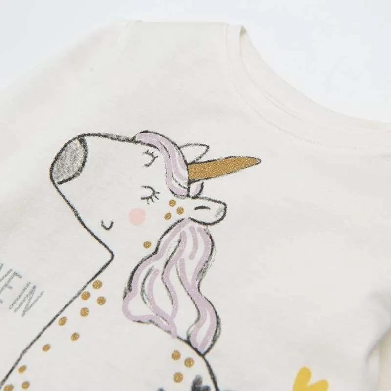 White long sleeve blouse with unicorn print believe in your dreams