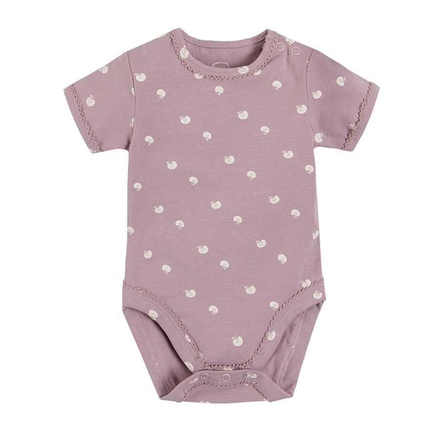 Purple and white with pear print short sleeve bodysuits 2-pack