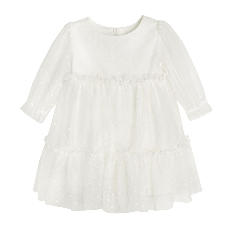 Φόρεμα μακρυμάνικο λευκό με τούλι