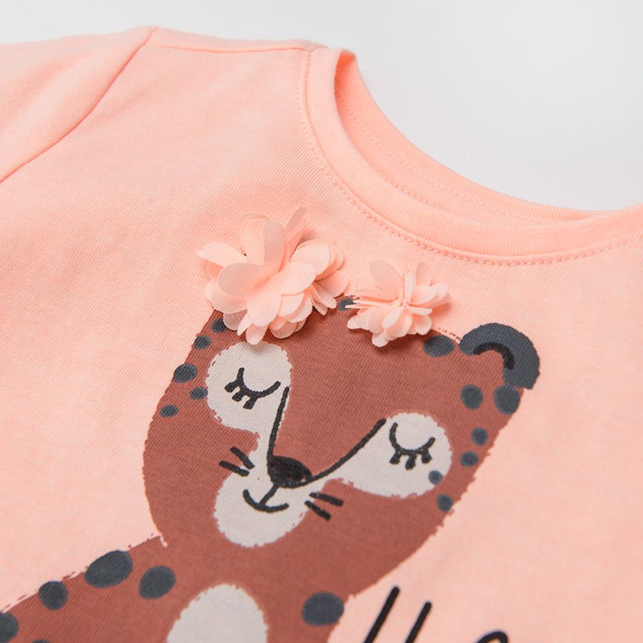 Pink short sleeve blouse with tiger print