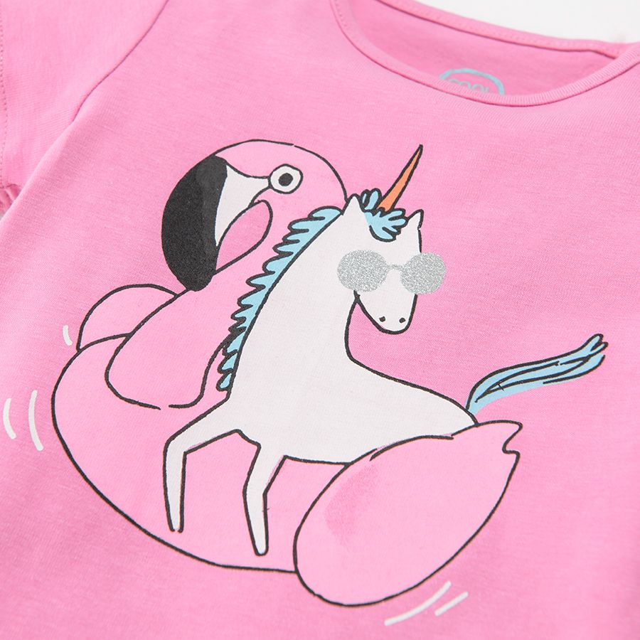 Short sleeve bodysuit with flamingo floaties and unicorn