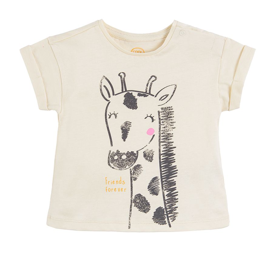 White short sleeve blouse with giraffe print
