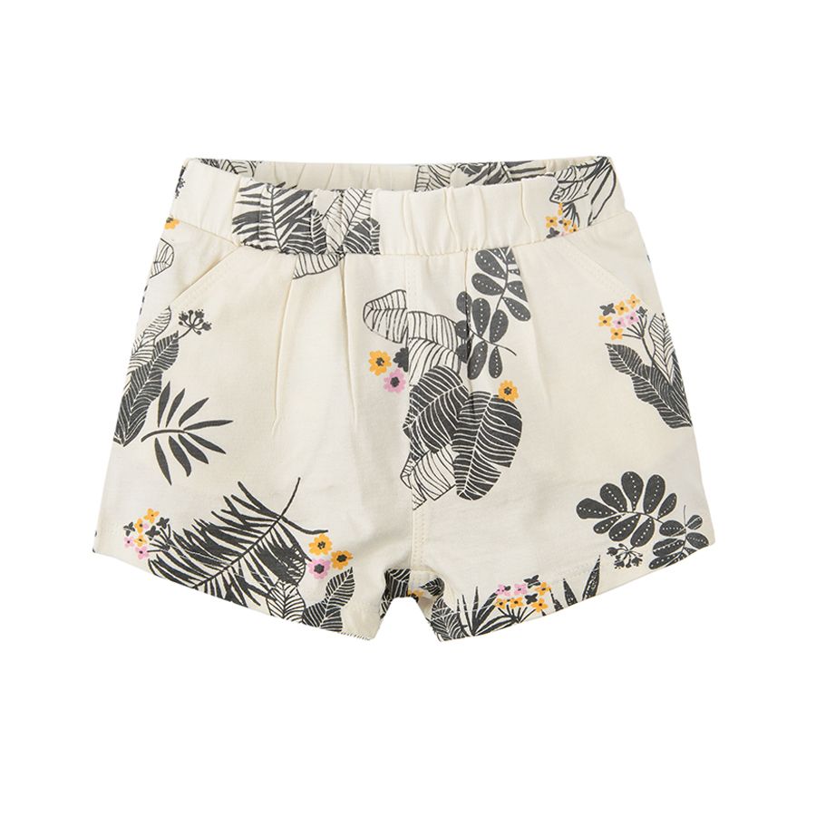White shorts with tropical leaves print