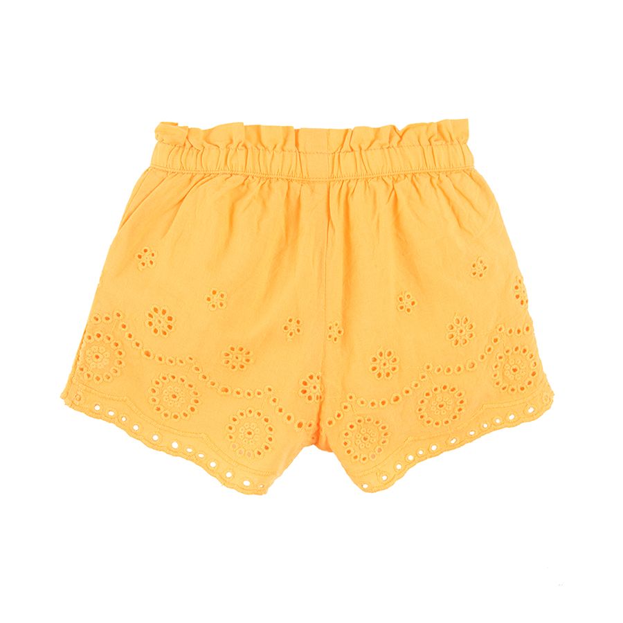 Yellow shorts with lace pattern