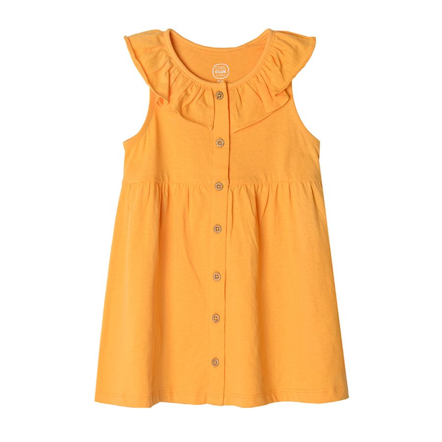 Φόρεμα αμάνικο κίτρινο με βολάν και κουμπιά