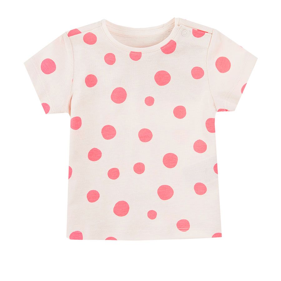 White and pink polka dor short sleeve blouse