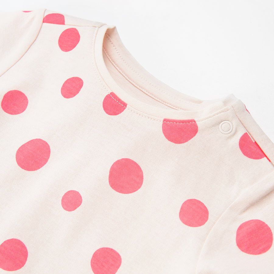 White and pink polka dor short sleeve blouse