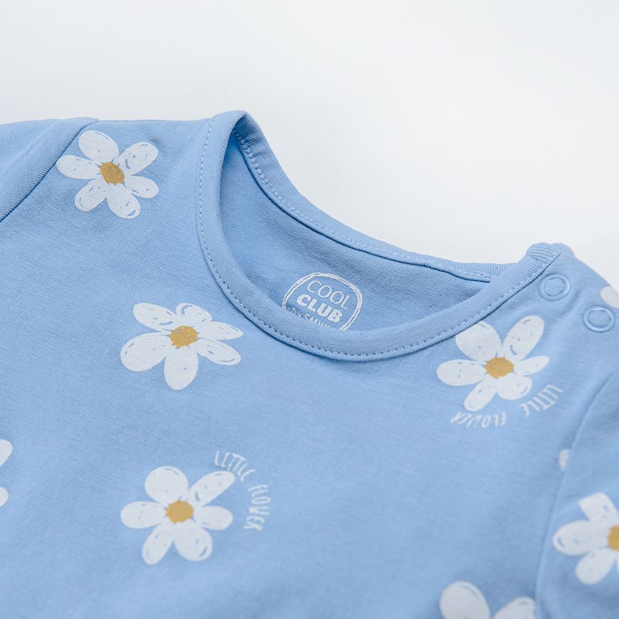 Light blue short sleeve bodysuit with daisies print