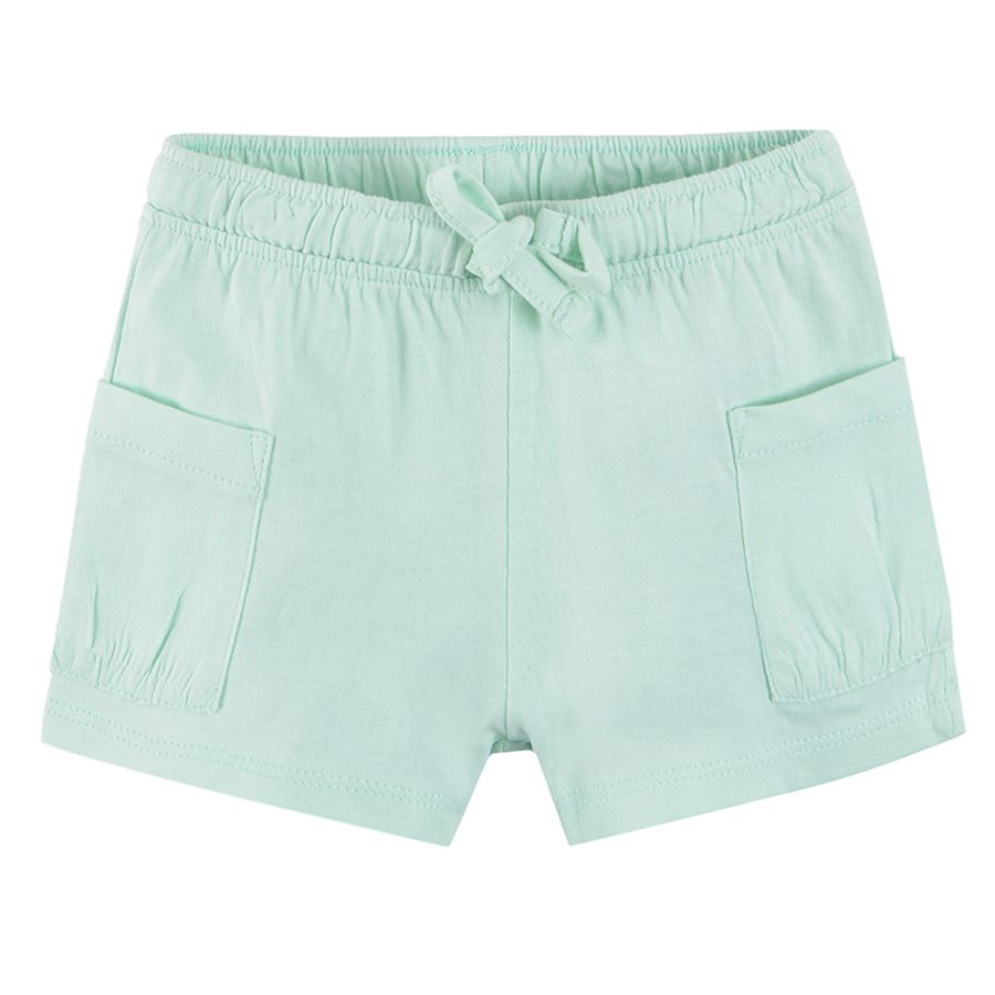 Light mint shorts with adjustable waist and pockets