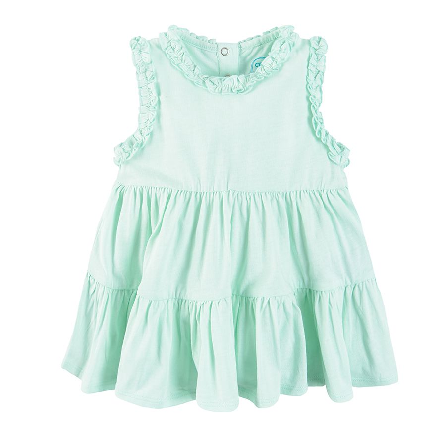Pink and light green dresses with ruffles on sleeve and the neckline 2-pack