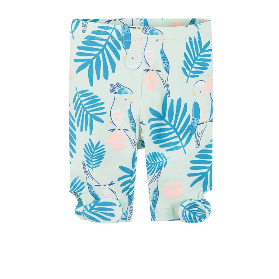 Leggings with tropical leaves and parrots print