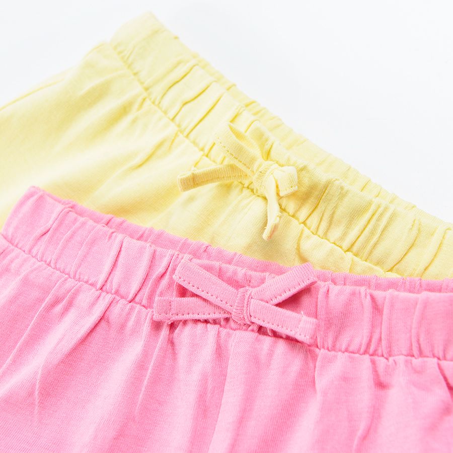 Yellow and pink shorts with elastic band on the waist- 2 pack