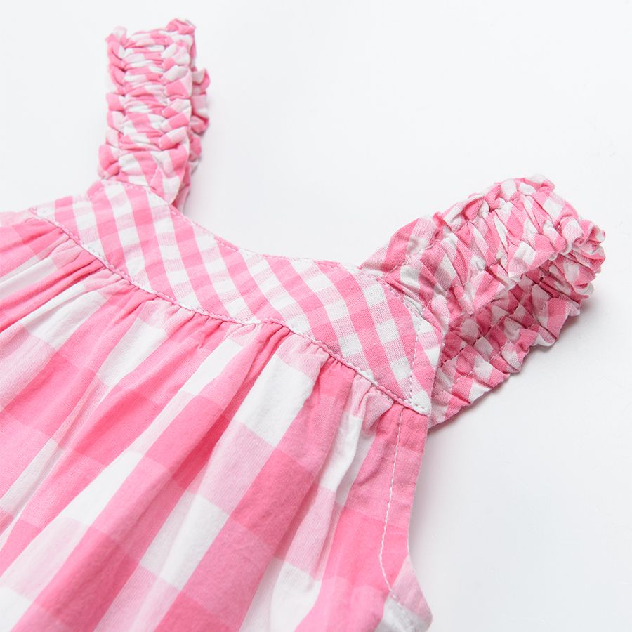 White and pink checked sleeveless summer dress