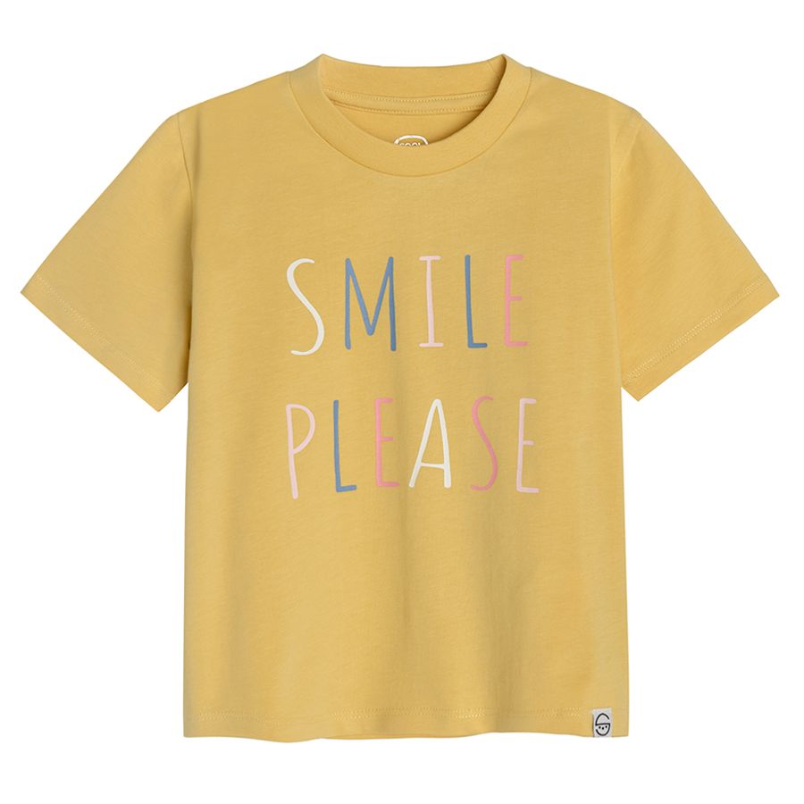 Μπλούζα κοντομάνικη κίτρινη με στάμπα "SMILE PLEASE"