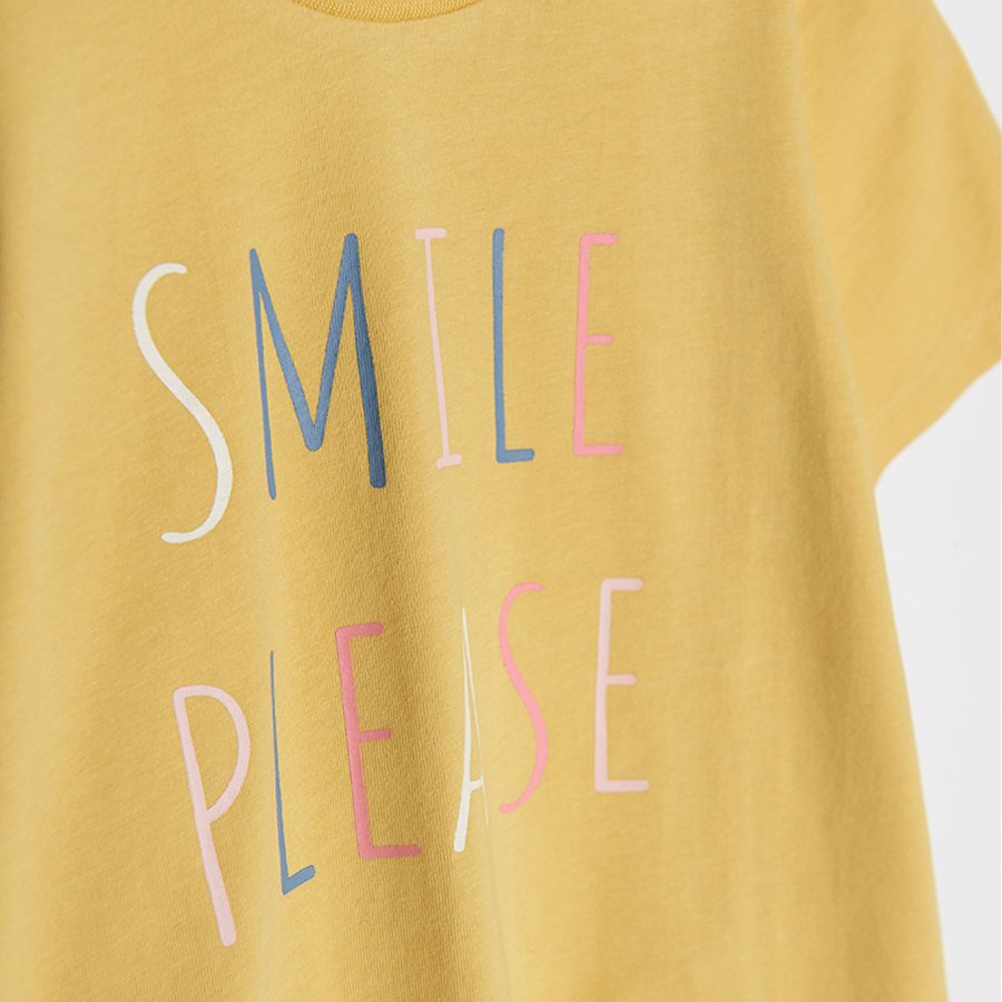 Μπλούζα κοντομάνικη κίτρινη με στάμπα "SMILE PLEASE"