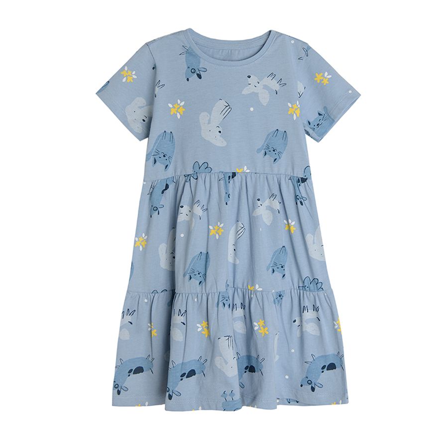 Blue short sleeve dress with dog print