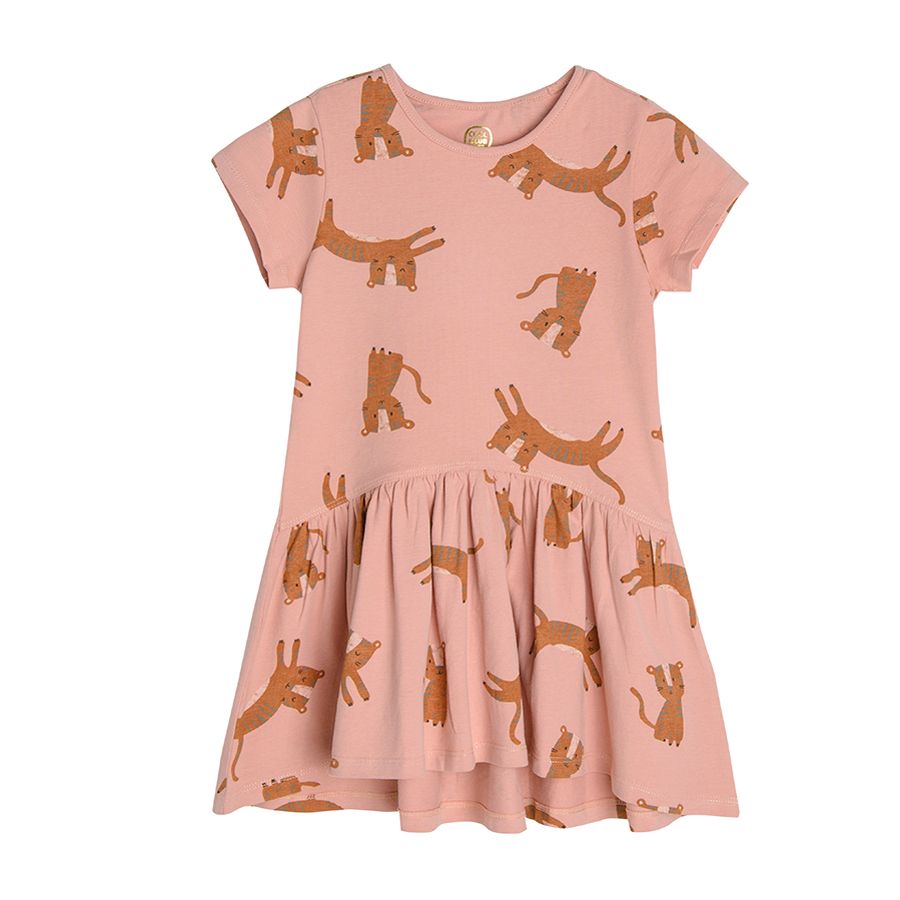Pink dress with tiger print and leggings clothing set